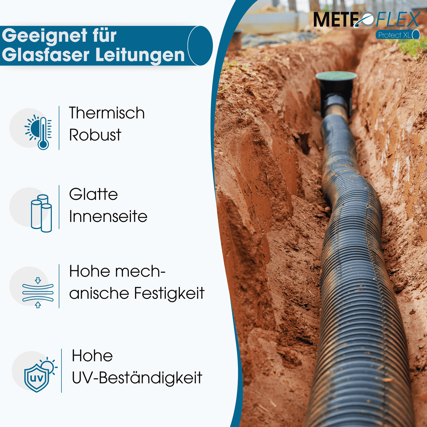 METEOFLEX® Protect XL Leerrohr 450N M40 M50 M63, innen glatt, mit Muffe, mit Einzughilfe