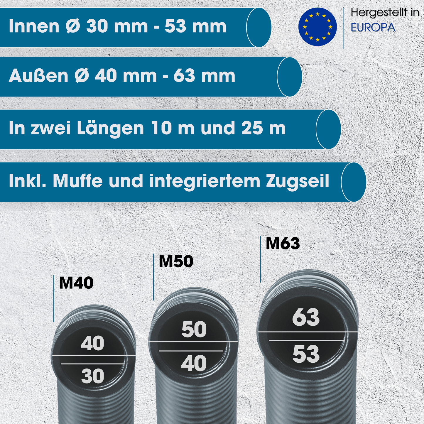 METEOFLEX® Protect XL Leerrohr 450N M40 M50 M63, innen glatt, mit Muffe, mit Einzughilfe