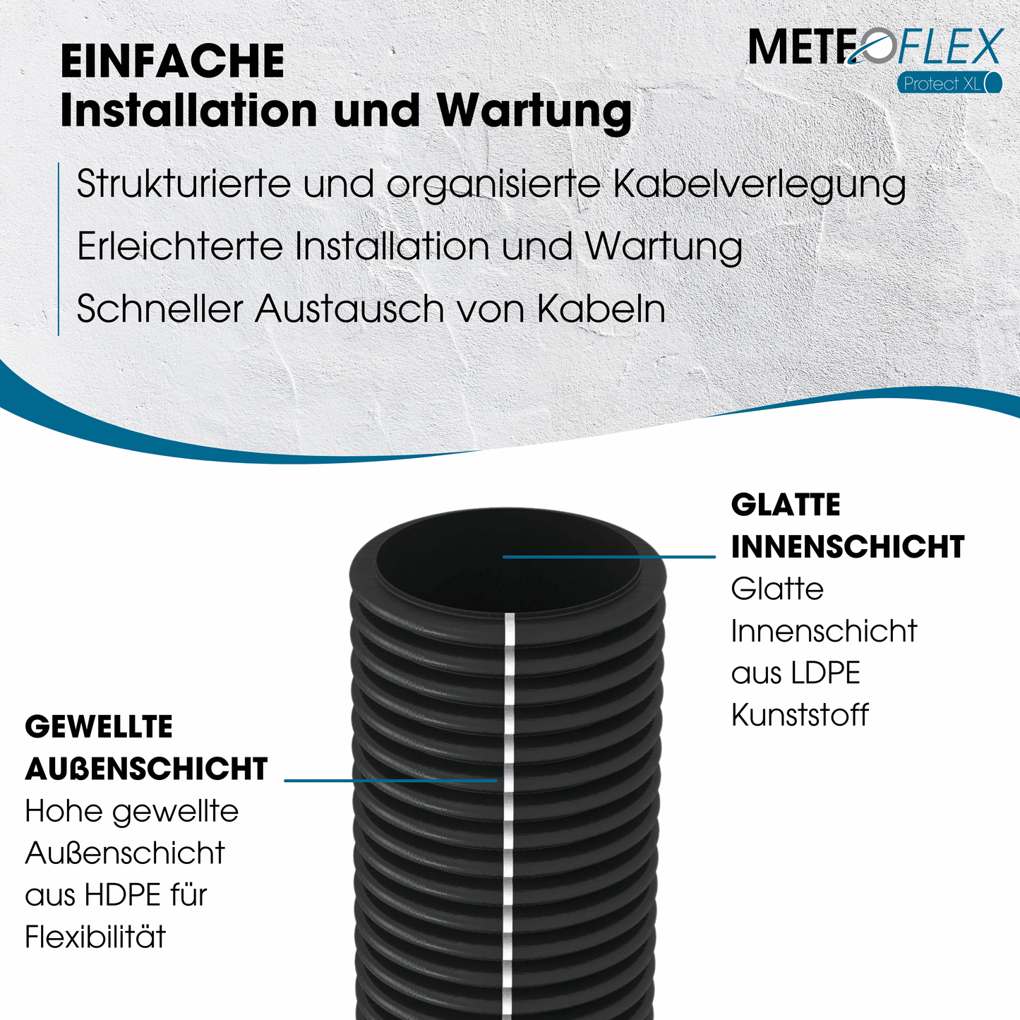 METEOFLEX® Protect XL Leerrohr 450N M40 M50 M63, innen glatt, mit Muffe, mit Einzughilfe