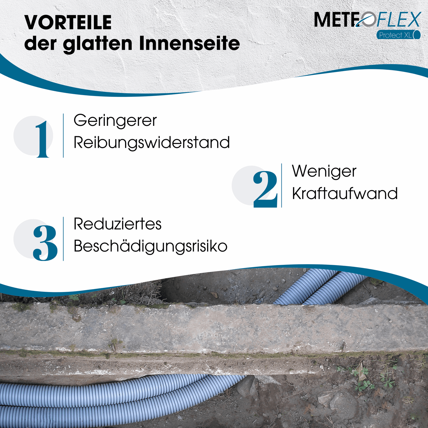 METEOFLEX® Protect XL Leerrohr 450N M40 M50 M63, innen glatt, mit Muffe, mit Einzughilfe