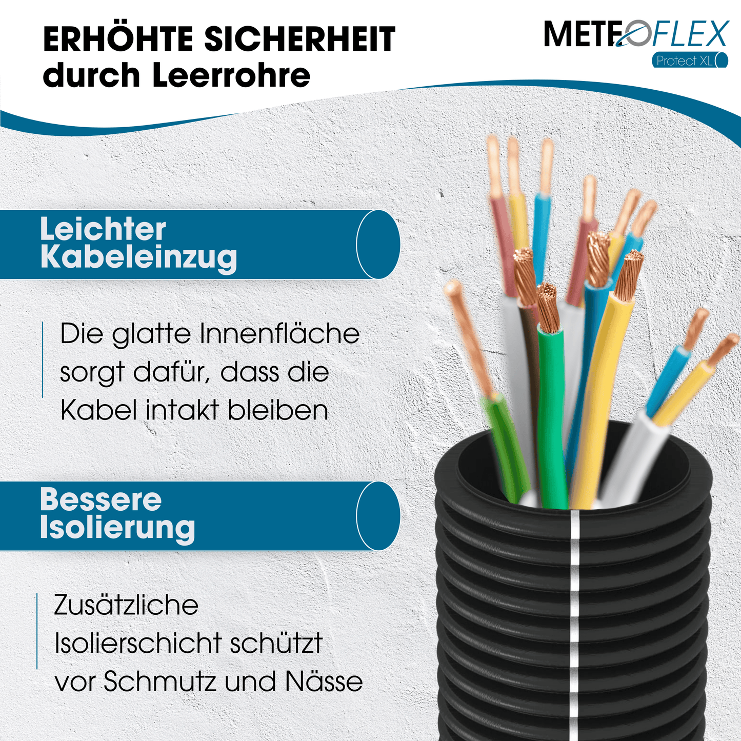 METEOFLEX® Protect XL Leerrohr 450N M40 M50 M63, innen glatt, mit Muffe, mit Einzughilfe