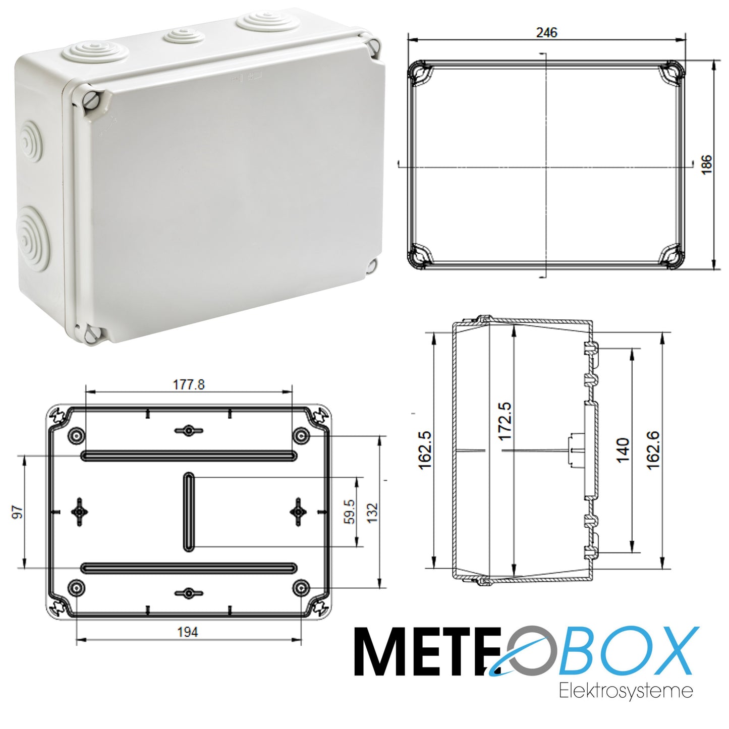 METEOBOX Elektrosysteme® IP65 Aufputz Feuchtraum Abzweigkasten