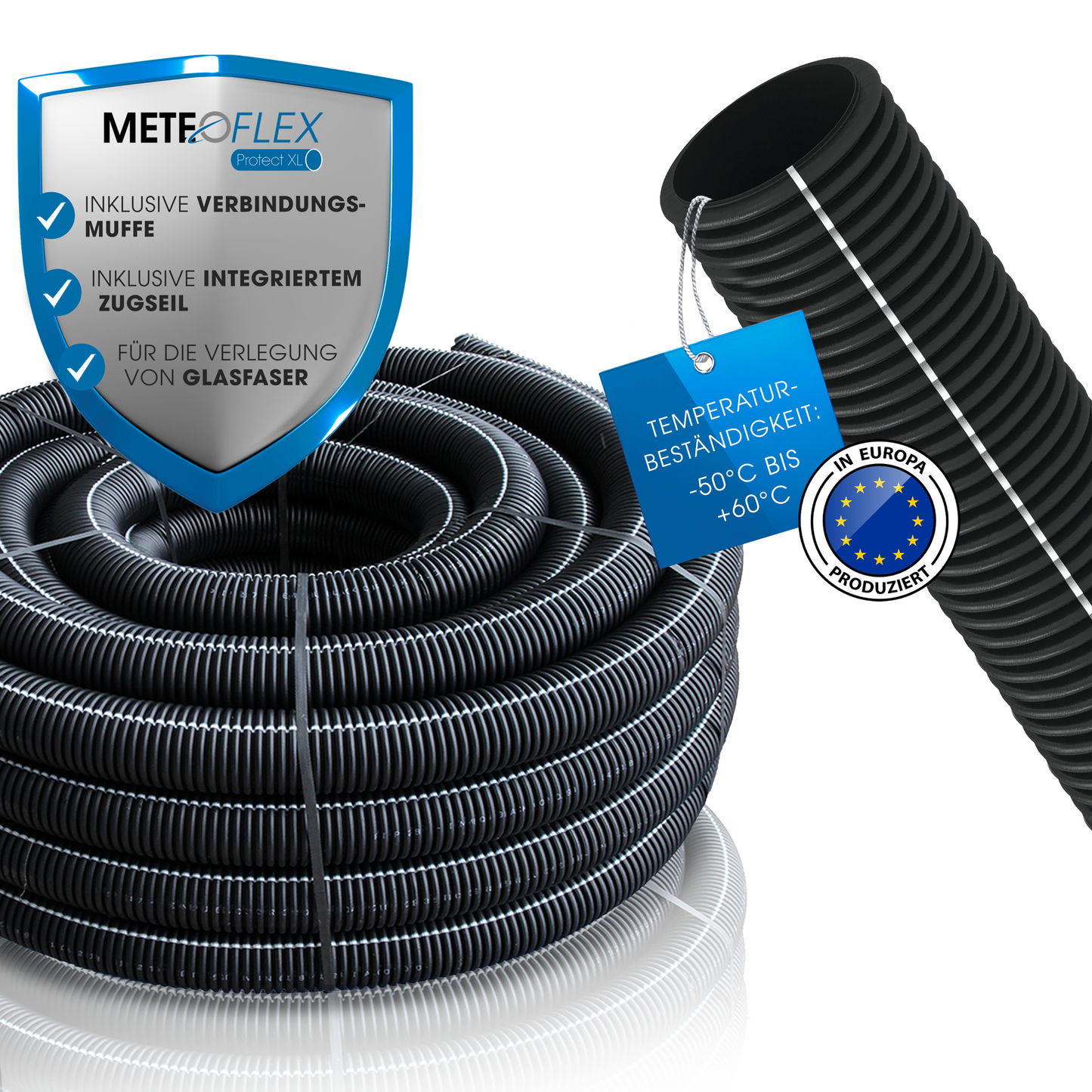 METEOFLEX® Protect XL Leerrohr 450N M40 M50 M63, innen glatt, mit Muffe, mit Einzughilfe